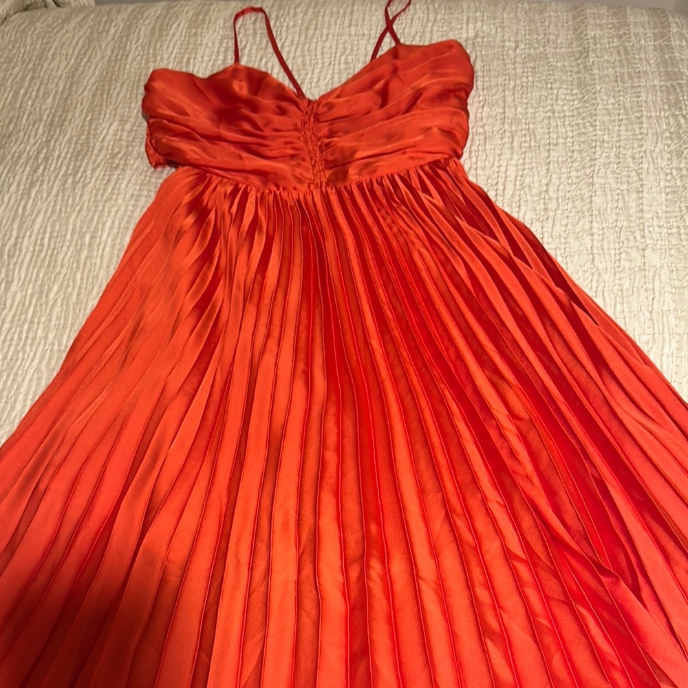 Elegant Orange Pleated Dress